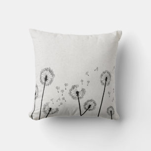 Coussin Fleurs de pissenlits aigrettes spores gris