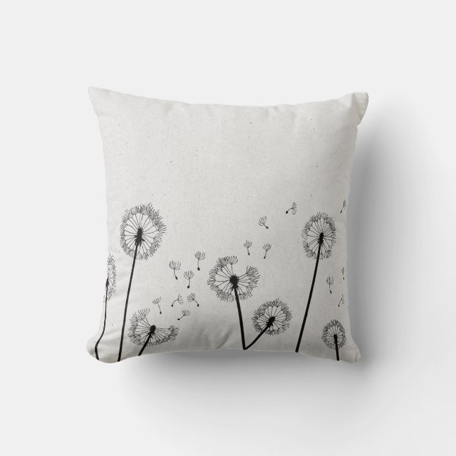 Coussin Fleurs de pissenlits aigrettes spores gris (Recto)