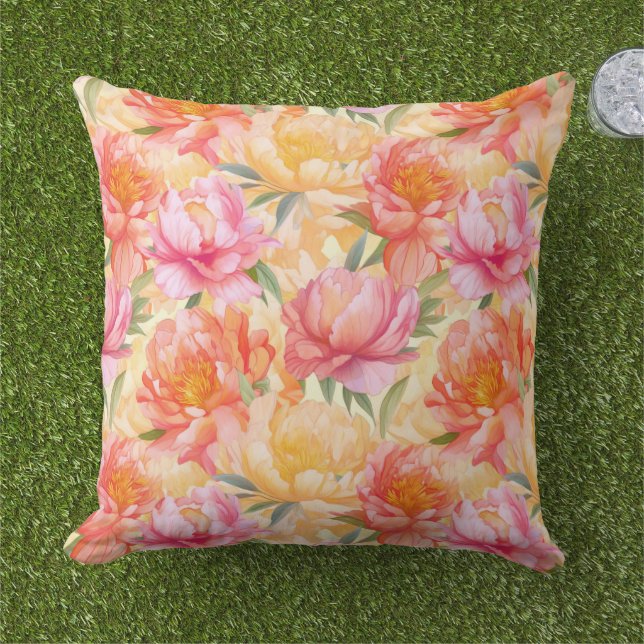 Coussin Fleurs de pivoine à l'extérieur de l'oreiller à la (Herbe)