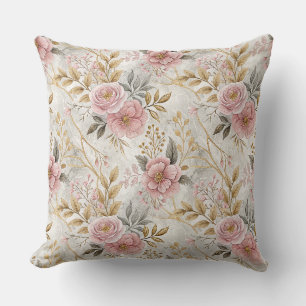 Coussin Fleurs de pivoine roses motif botanique floral art