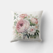 Coussin Fleurs de Pivoines de Verdure Florale Rose Blanc (Verso)