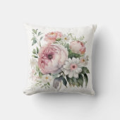 Coussin Fleurs de Pivoines de Verdure Florale Rose Blanc (Recto)