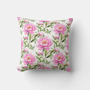 Coussin Fleurs de pivoines roses avec Feuilles verts Sage