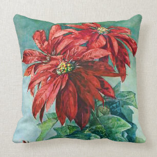 Coussin Fleurs de Poinsettia rouge Vintage