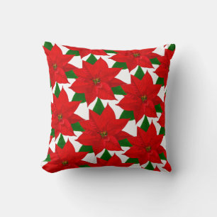 Coussin Fleurs de Poinsettia sur fond blanc