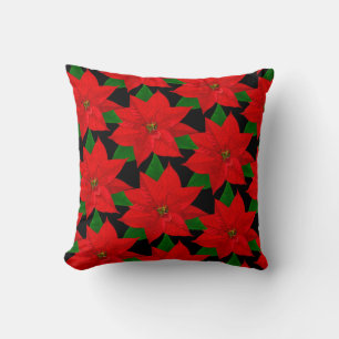 Coussin Fleurs de Poinsettia sur fond noir