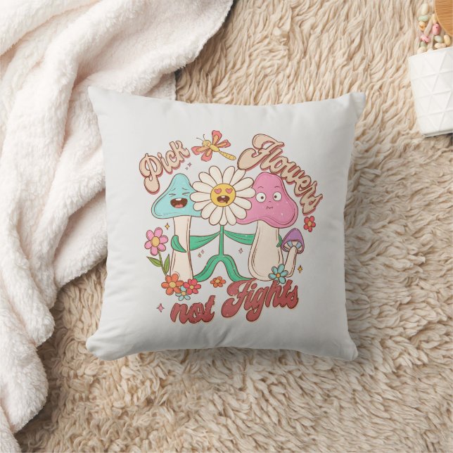Coussin Fleurs de prélèvement, pas combats | Champignons e (Couverture)