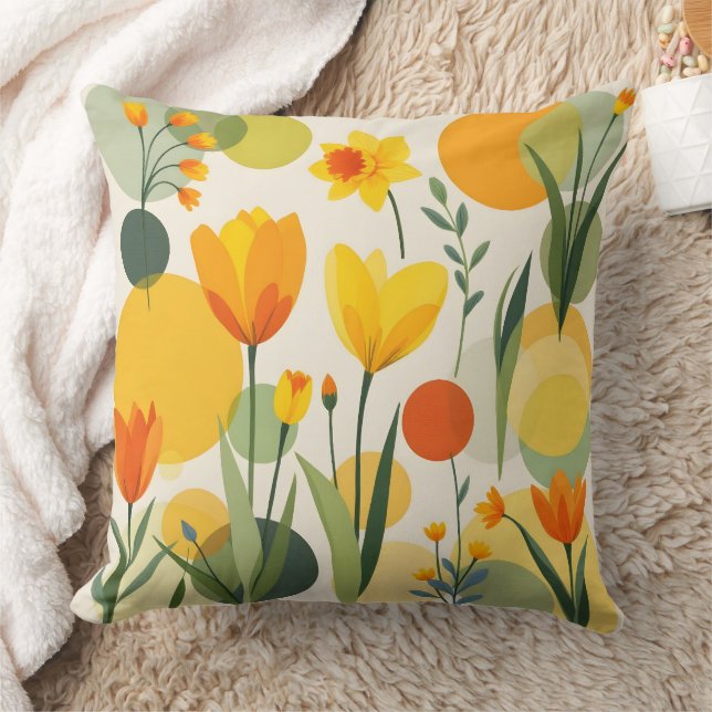 Coussin Fleurs de printemps Abstraites jaunes et orange (Couverture)