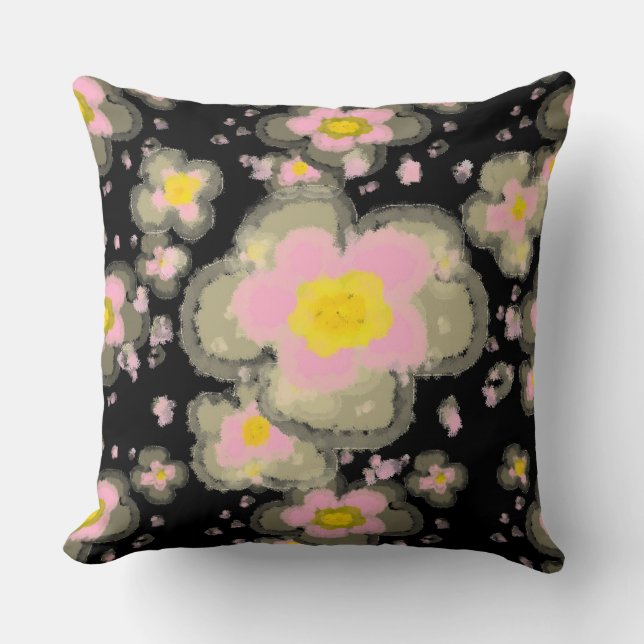 Coussin Fleurs de printemps Abstraites (rose/noir) (Recto)
