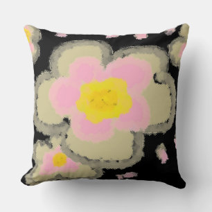 Coussin Fleurs de printemps Abstraites (rose/noir)