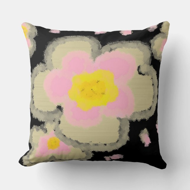 Coussin Fleurs de printemps Abstraites (rose/noir) (Recto)