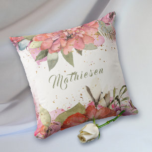 Coussin Fleurs de printemps chaudes Bordure Confetti Or
