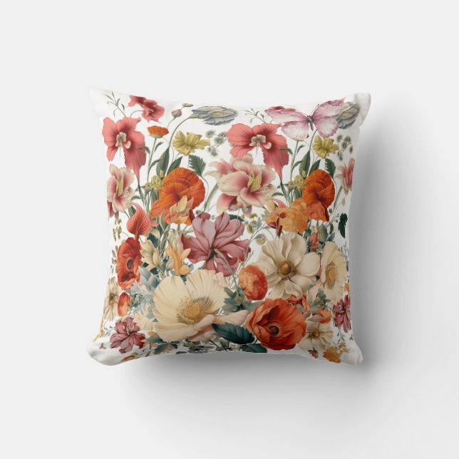 Coussin Fleurs de printemps en fleur avec papillons (Recto)