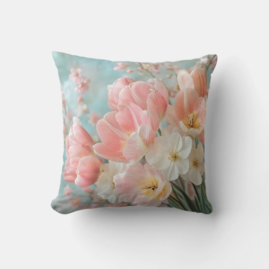 Coussin Fleurs de printemps pastel doux Design Flore délic (Recto)