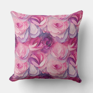 Coussin Fleurs de printemps roses peintes vibrantes à l'aq