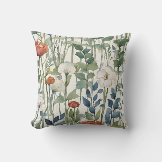 Coussin Fleurs de printemps sauvages Aquarelle Art (Recto)
