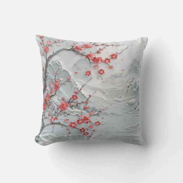 Coussin fleurs de prune la nuit enneigée (Recto)