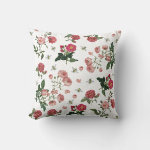 Coussin Fleurs de rose rose Abeilles vintage floral Redout