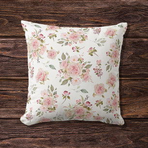 Coussin Fleurs de rose rose aquarelle motif floral