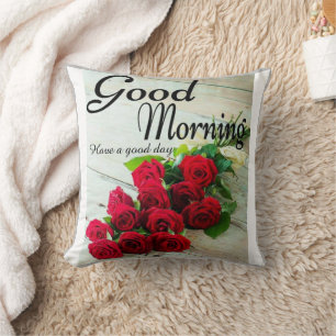 Coussin Fleurs de rose rouge Bonjour