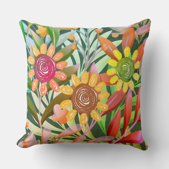 Coussin Fleurs de soleil Crayon Vert coloré (Recto)