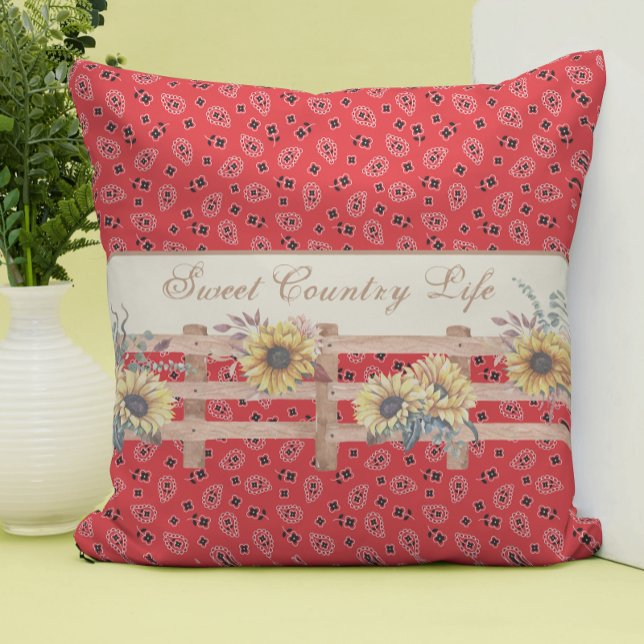 Coussin Fleurs de soleil de pays sur Bandana Imprimer pers (Créateur téléchargé)