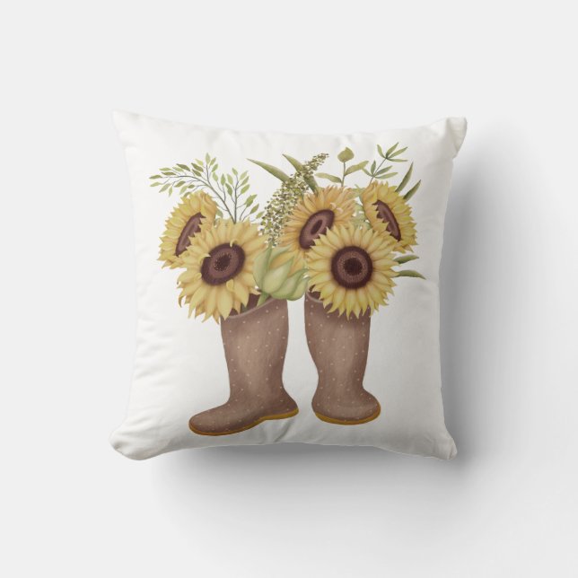 Coussin Fleurs de soleil de printemps avec des bottes (Recto)