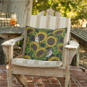 Coussin Fleurs de soleil et ailerons sur noir