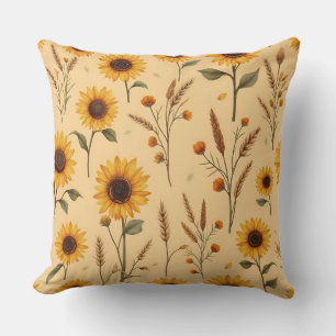 Coussin Fleurs de soleil et herbes, auteur Natasha Us