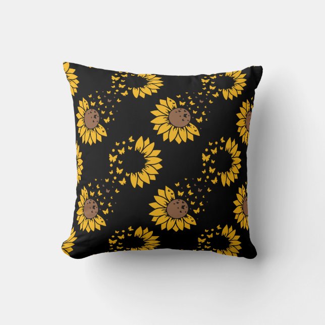 Coussin Fleurs de soleil et papillons Lancer l'oreiller (Recto)