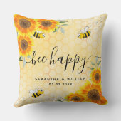 Coussin Fleurs de soleil jaunes abeilles rustiques couple  (Verso)