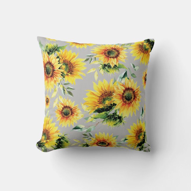Coussin Fleurs de soleil jaunes sur gris (Recto)