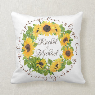 Coussin Fleurs de soleil personnalisées avec citation d'am