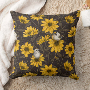 Coussin Fleurs de soleil sauvages et crêtes d'or/ jaune