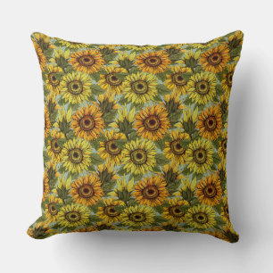 Coussin Fleurs de soleil sur Sage Arrière - plan Foliage O