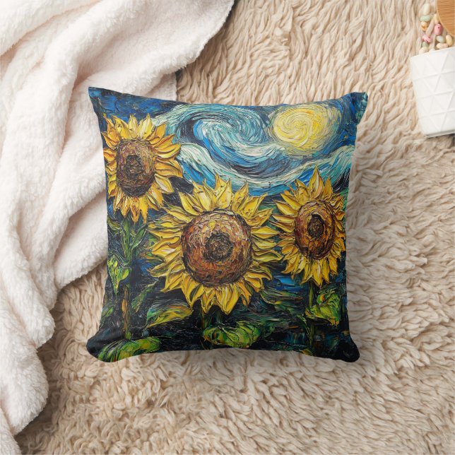 Coussin Fleurs de soleil Van Gogh et nuit étoilée (Couverture)
