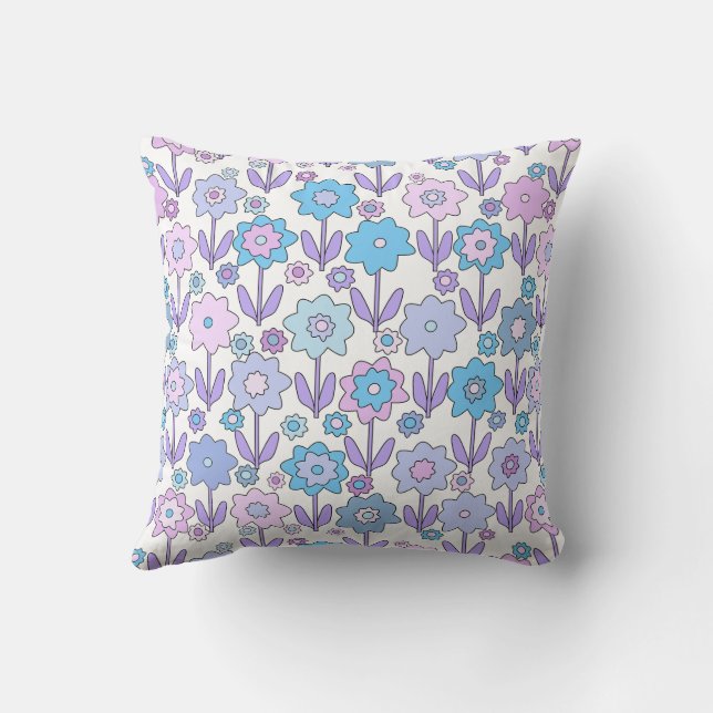Coussin Fleurs de tiges rose, bleu et violet (Verso)