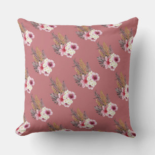 COUSSIN FLEURS DE TROPICAL HIBISCUS ROSE ET BLANC