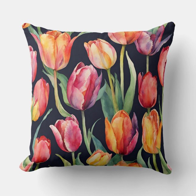 Coussin Fleurs de tulipe aquarelle (Recto)