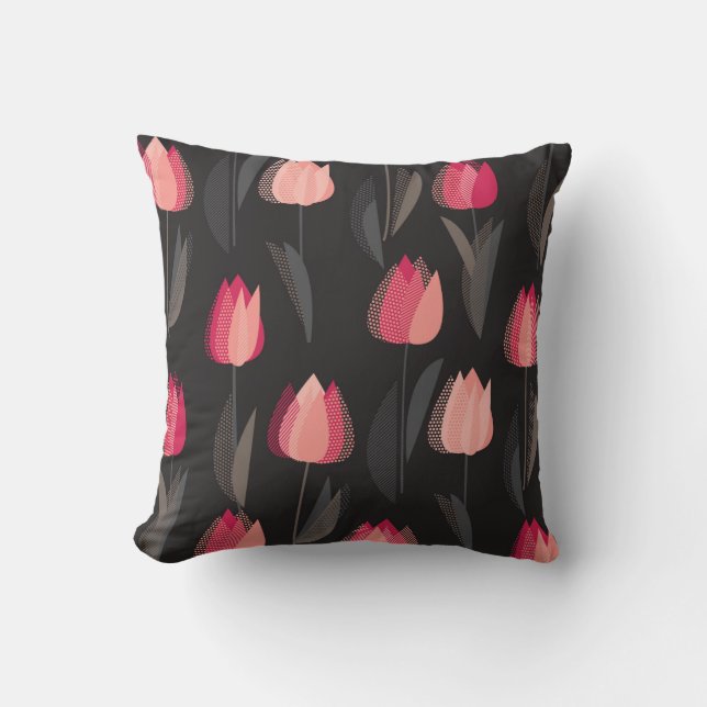 Coussin Fleurs de tulipe rouge abstrait moderne sans coutu (Recto)