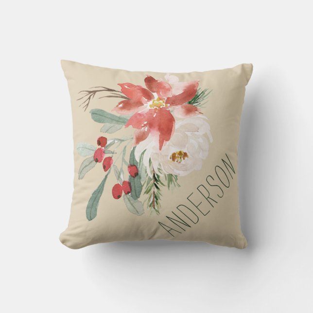 Coussin Fleurs de vacances avec nom (Recto)