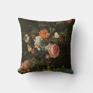 Coussin Fleurs de vase de nature morte florale, baroque vi