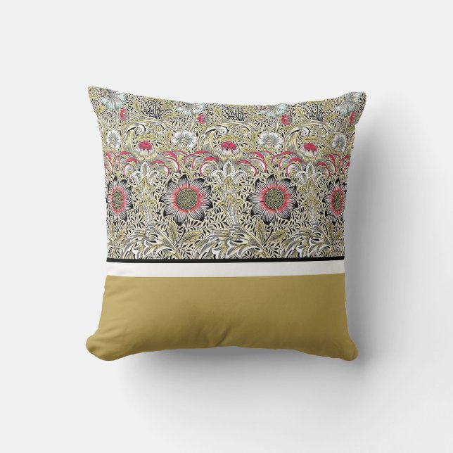 Coussin Fleurs de William Morris Rouge Jaune noir (Recto)