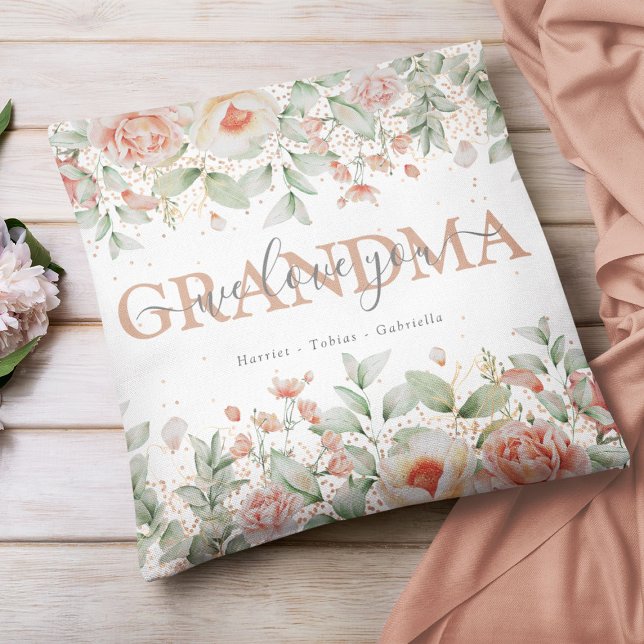 Coussin Fleurs décoratives 'on t'aime' GRAND-MÈRE (Créateur téléchargé)