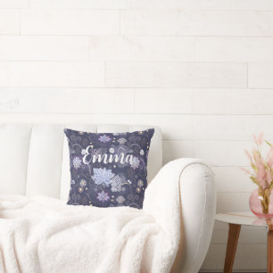 Coussin fleurs délicates à motif blanc-bleu