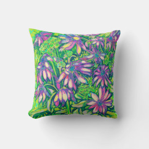 Coussin Fleurs d'été violet vert Fleur sauvage Floral Art