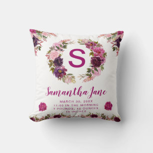 Coussin Fleurs d'été violettes et roses à l'aquarelle pour