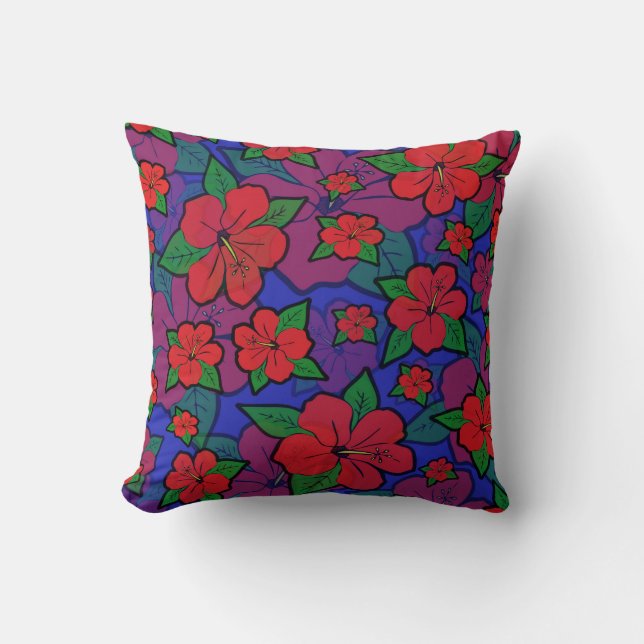 Coussin Fleurs d'Hibiscus Bleues (Recto)