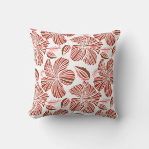 Coussin Fleurs d'hibiscus hawaïens : style tropical brun.