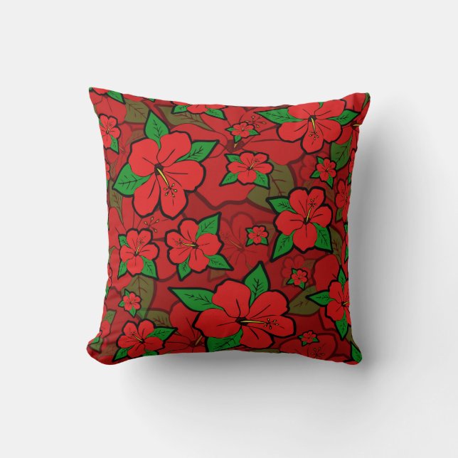Coussin Fleurs d'Hibiscus Rouges (Recto)